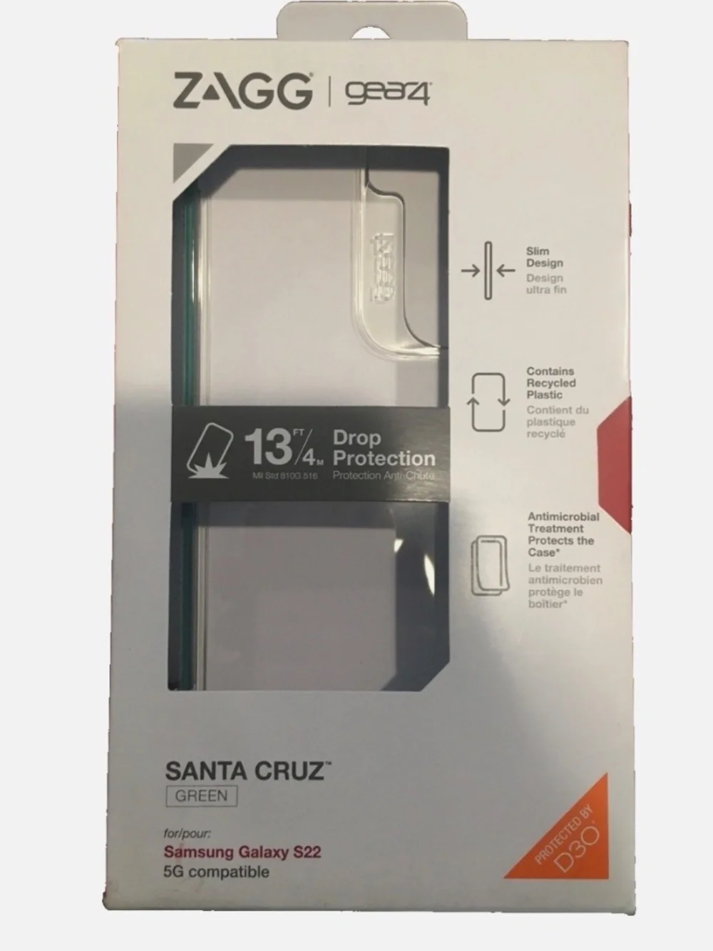 Zagg Gear4 Case Santa Cruz for Samsung Galaxy S22 Clear Green D30 Shockproof OB